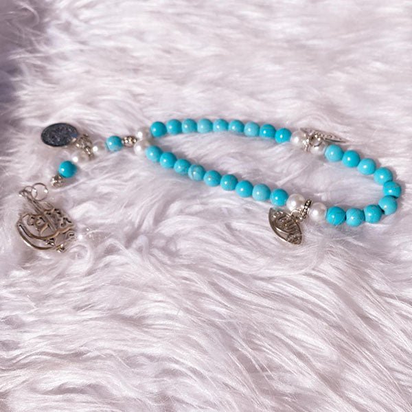 Hafsa Rosary - Turquoise And Pearl Stones