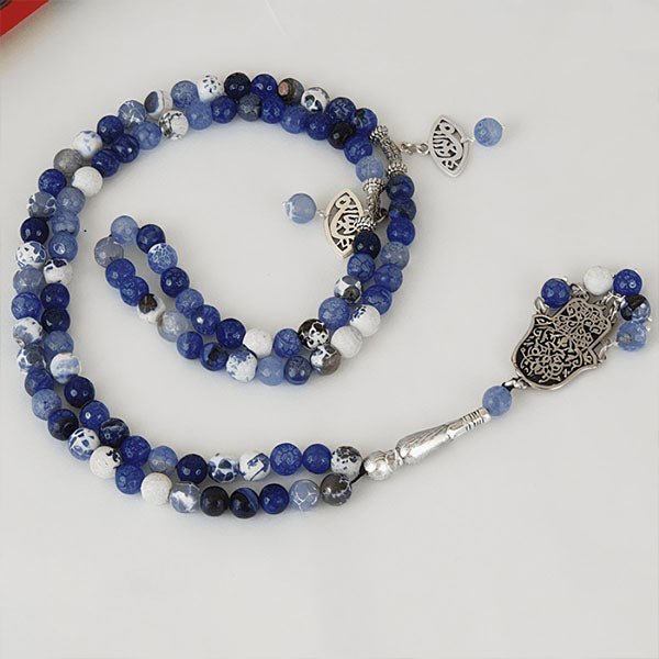 El Marwa Agate Rosary - Silver Plated