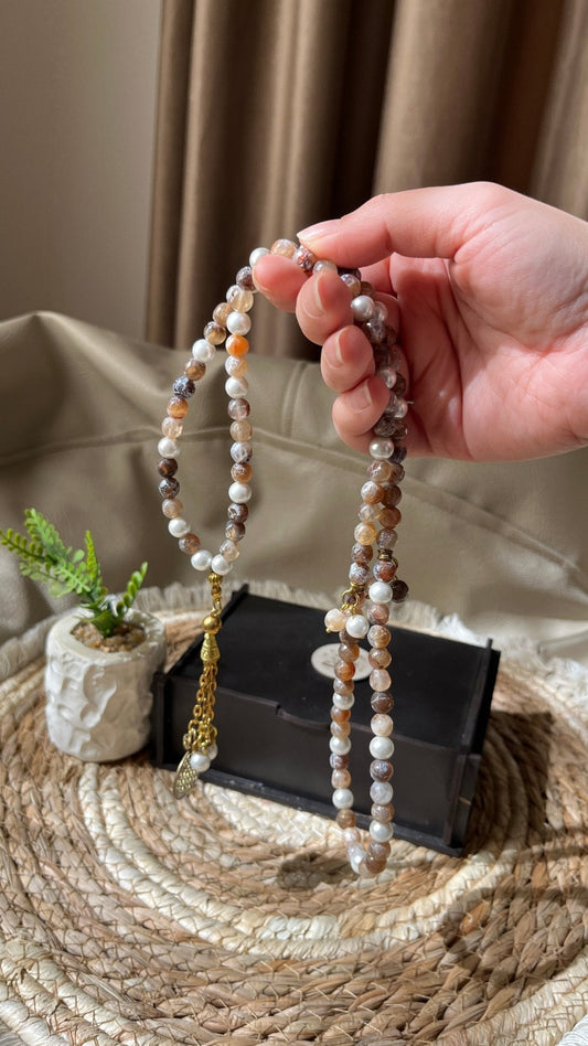 Taqwqh Agate Rosary - Copper