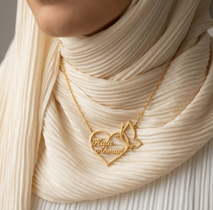 Butterfly & Heart Necklace - Gold Plated