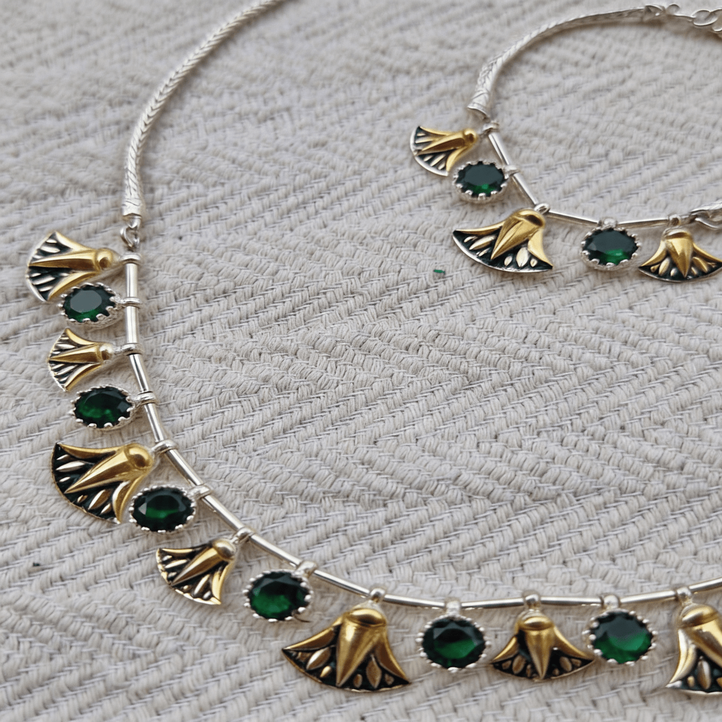 Egyptian Style Lotus Gold and Silver Plated Luxury Necklace and Bracelet