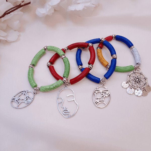 Sarah Acrylic Bracelet Set  - Silver Plated