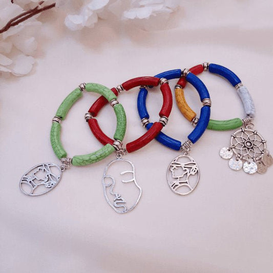 Sarah Acrylic Bracelet Set  - Silver Plated