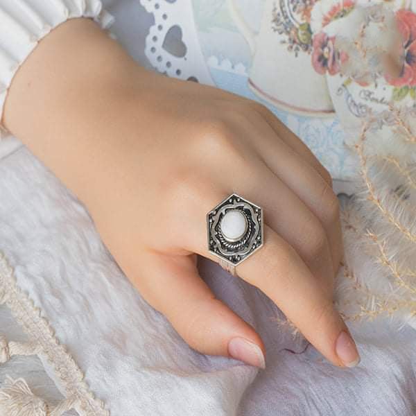 Islamic Style Ring - White Agate
