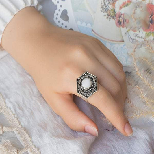 Islamic Style Ring - White Agate