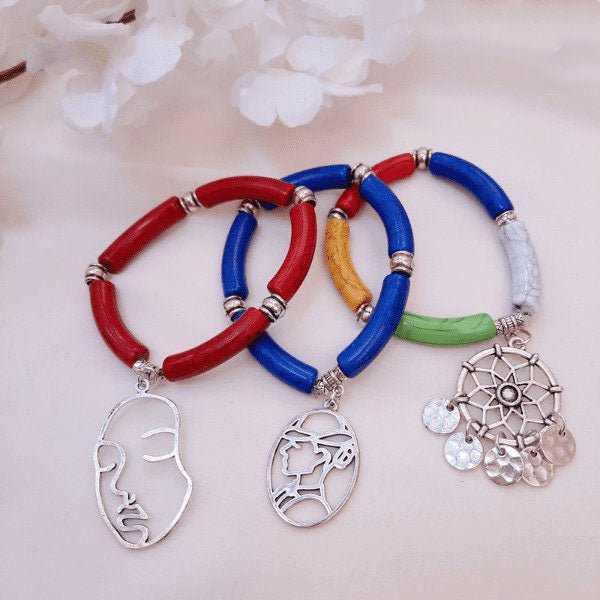 Sarah Acrylic Bracelet Set  - Silver Plated