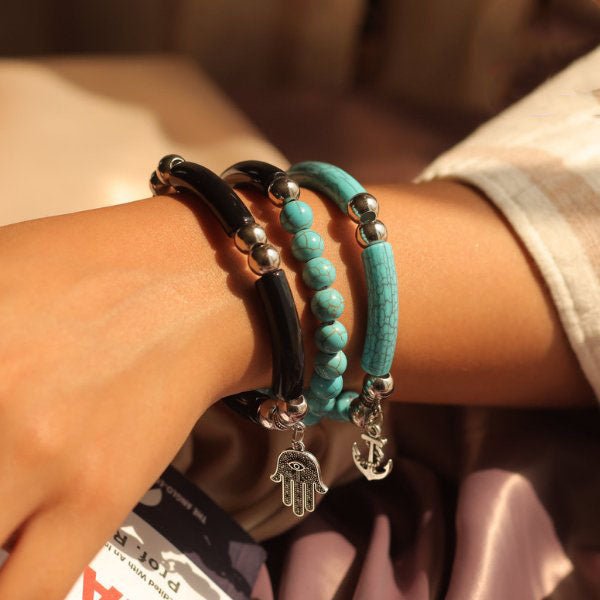 Anchor Bracelets Set - Turquoise and Black Acrylic