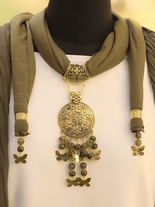 Sandy Crystal Necklace Scarf - Cotton