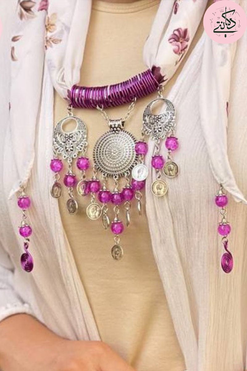 White and Purple Necklace Scarf
