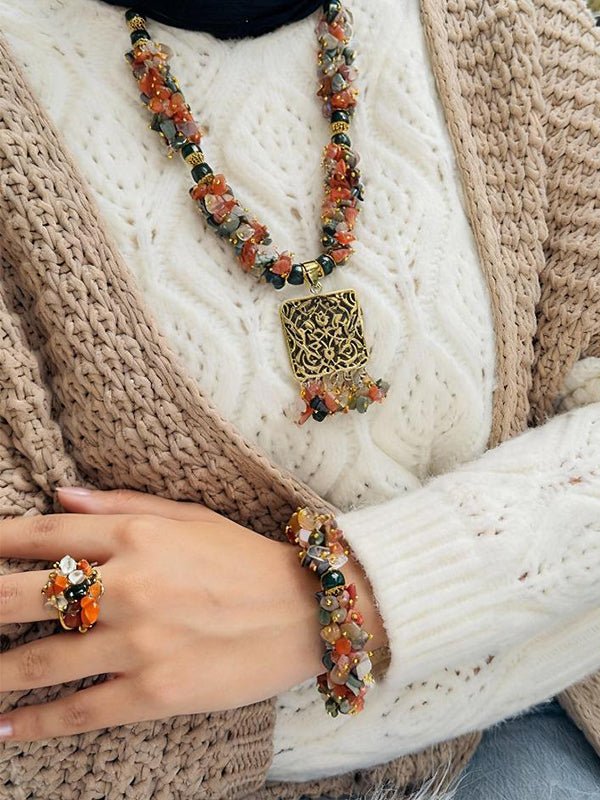 Brown Broken Agate With Green Oily Agate Set