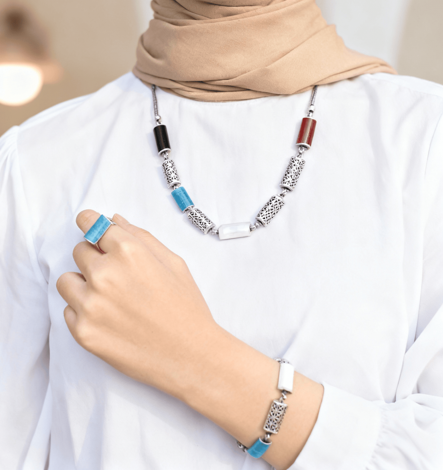 Laila Colorful Set - Silver Plated