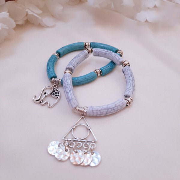 Dalela Acrylic Bracelet Set  - Silver Plated