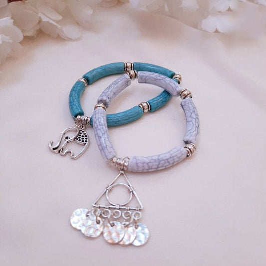 Dalela Acrylic Bracelet Set  - Silver Plated