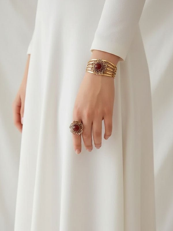 Delicate Blossom Set - Pure Copper and Agate Stone