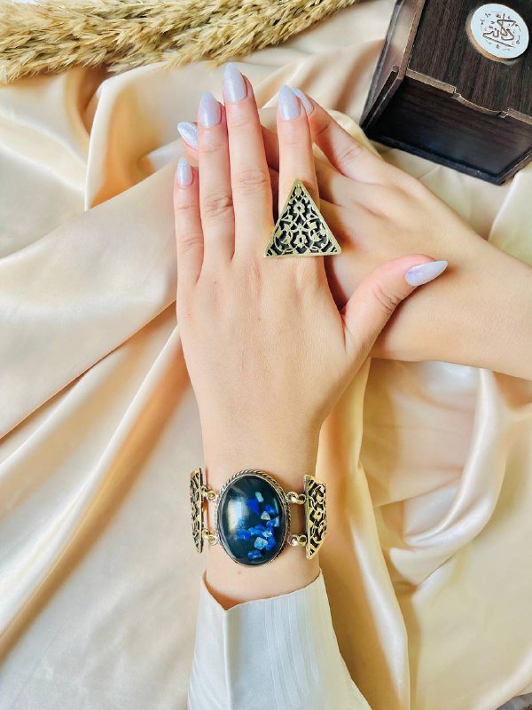 Traditional Arabian Set - Pure Copper with Navy Blue Agate