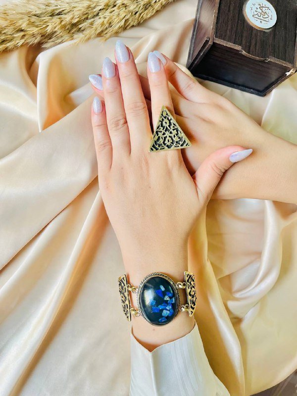 Traditional Arabian Set - Pure Copper with Navy Blue Agate