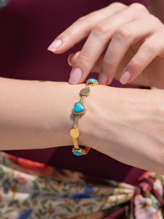 Turquoise Heart Bracelet - Stainless Steel