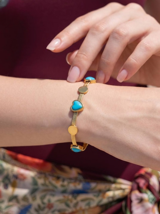 Turquoise Heart Bracelet - Stainless Steel