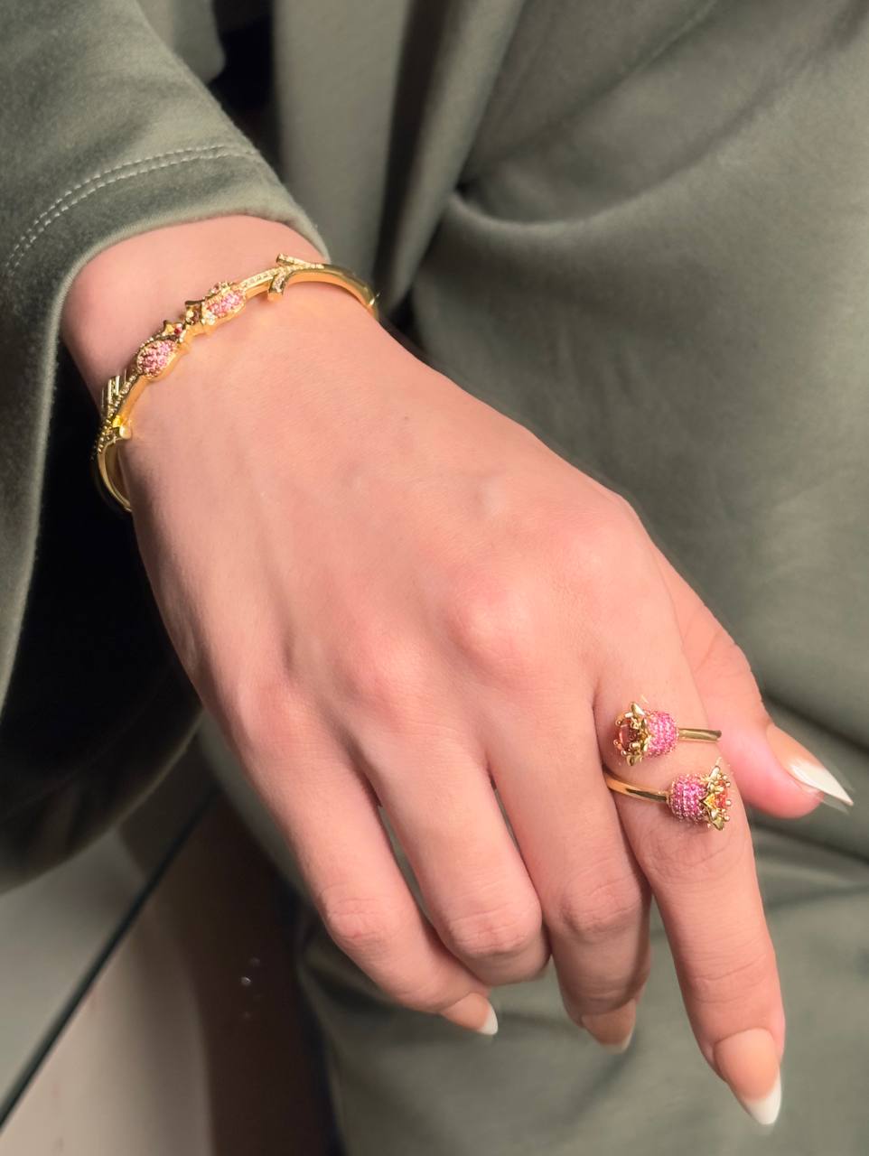Pink Flower Set - Gold Plated