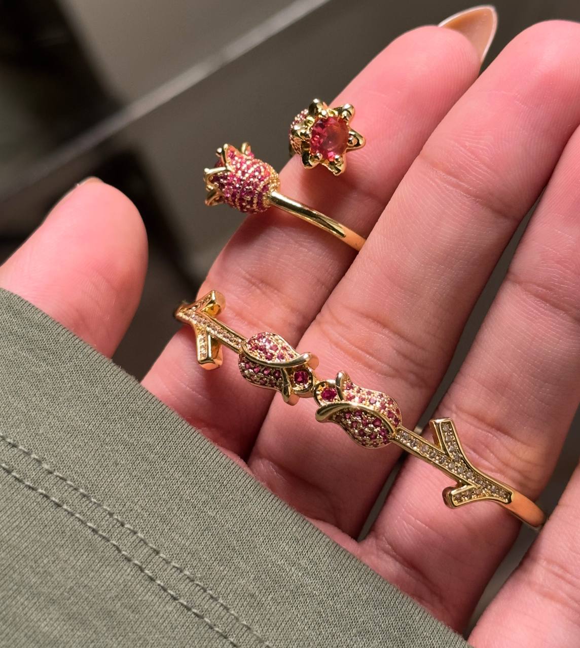Pink Flower Set - Gold Plated