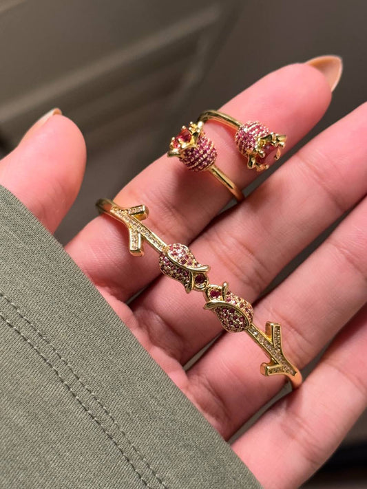 Pink Flower Set - Gold Plated