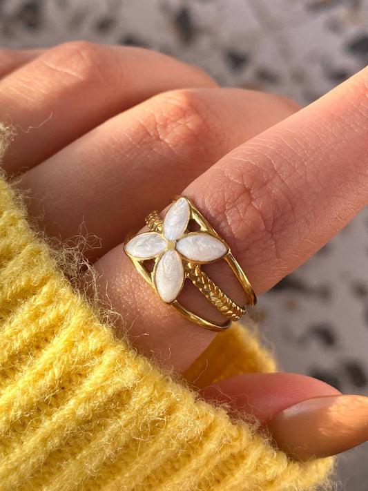 Rodaina White Ring - Stainless Steel