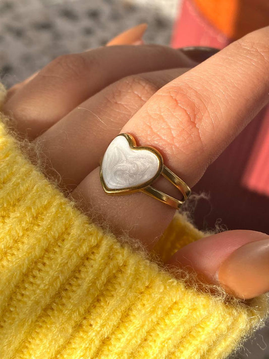 White Heart Ring - Stainless Steel