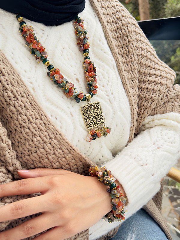 Brown Broken Agate With Green Oily Agate Set