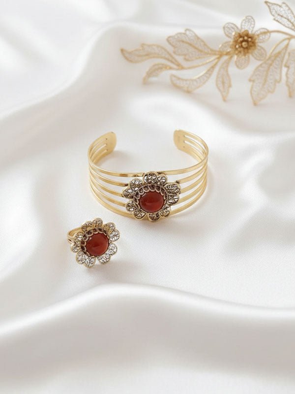 Delicate Blossom Set - Pure Copper and Agate Stone