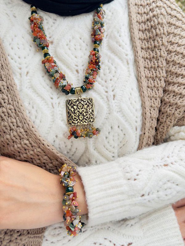 Brown Broken Agate With Green Oily Agate Set