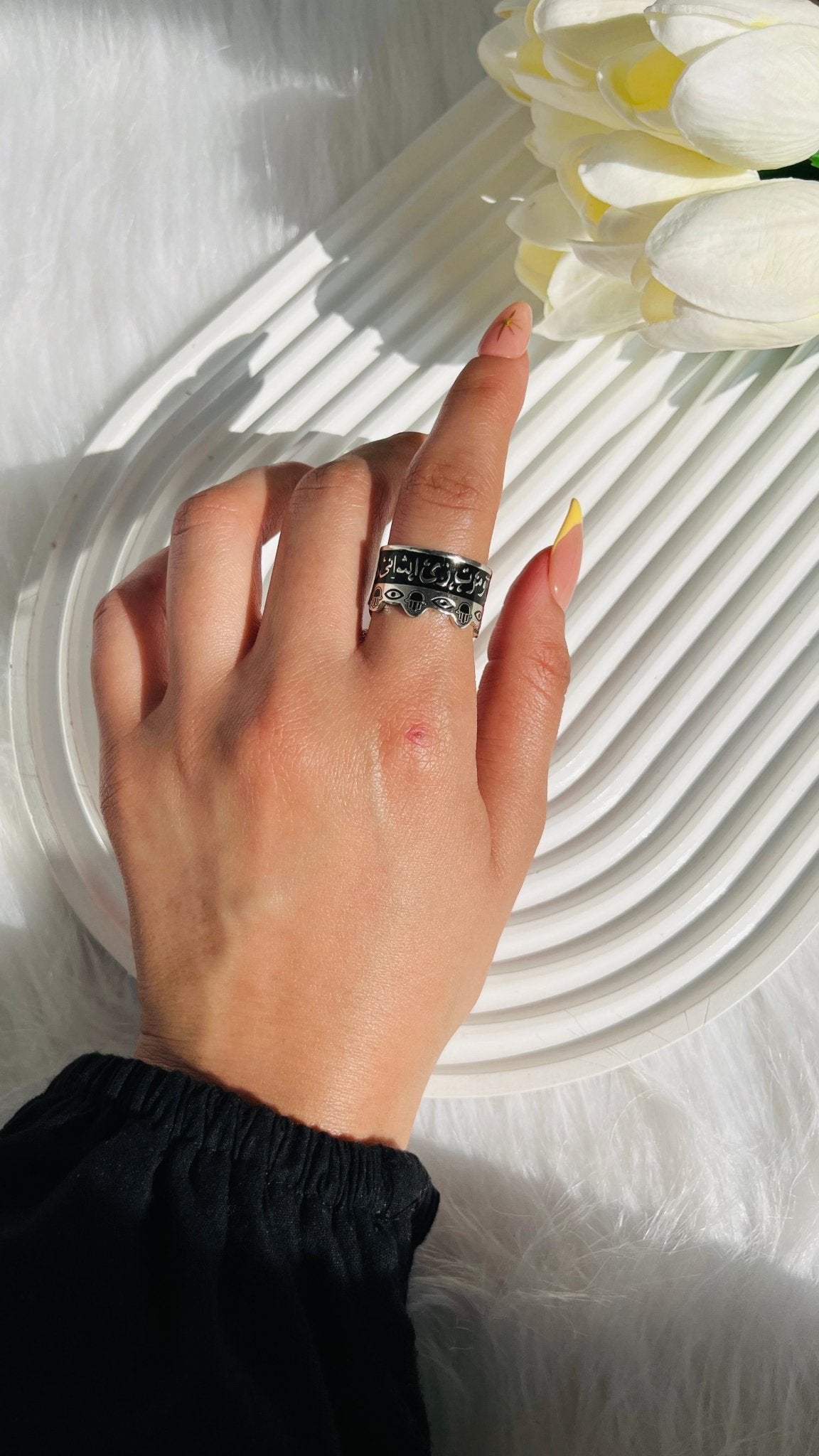 Om Kalthum Arabic Ring - Silver Plated