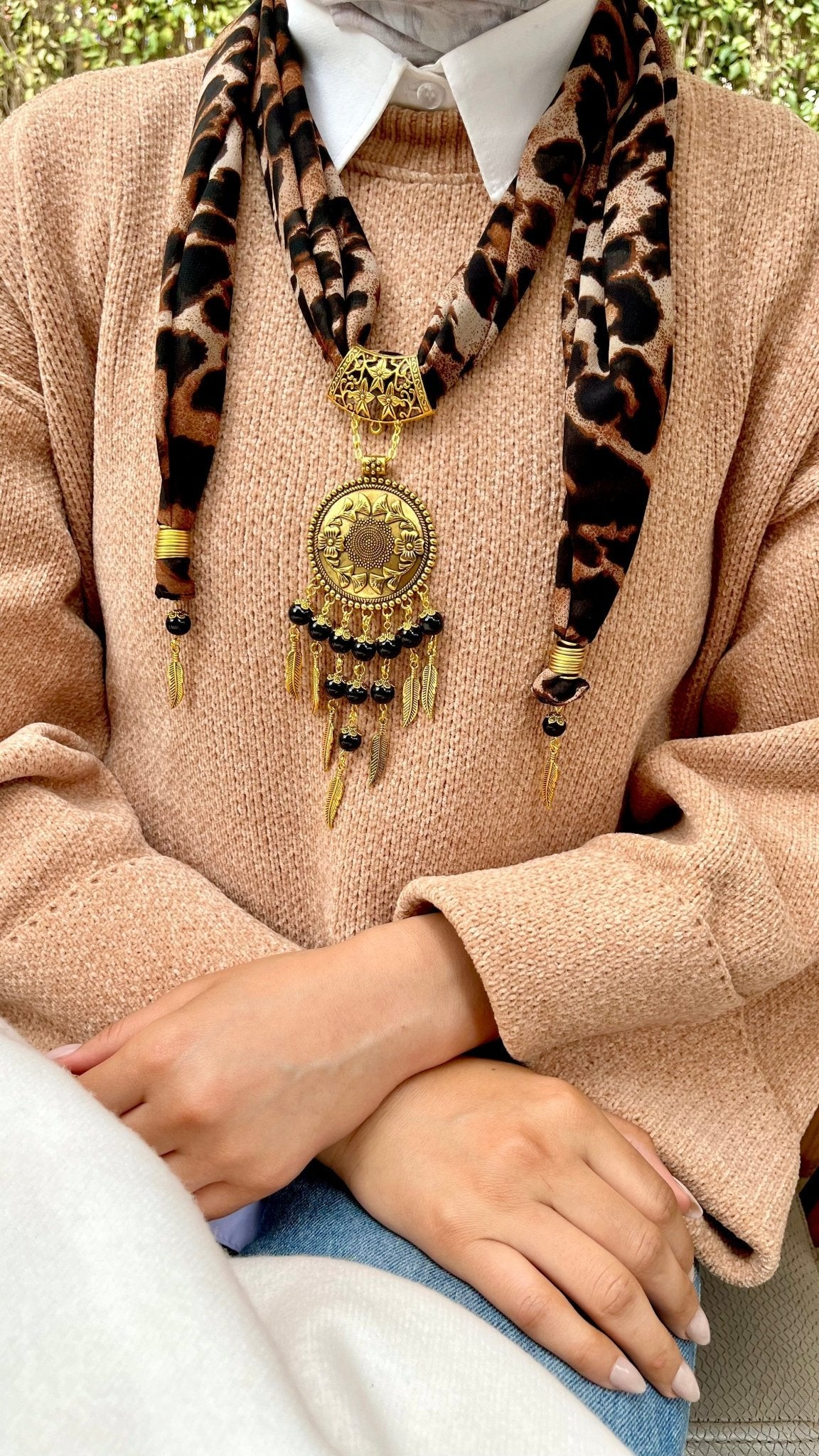 Golden Tiger Necklace Scarf - Chiffon