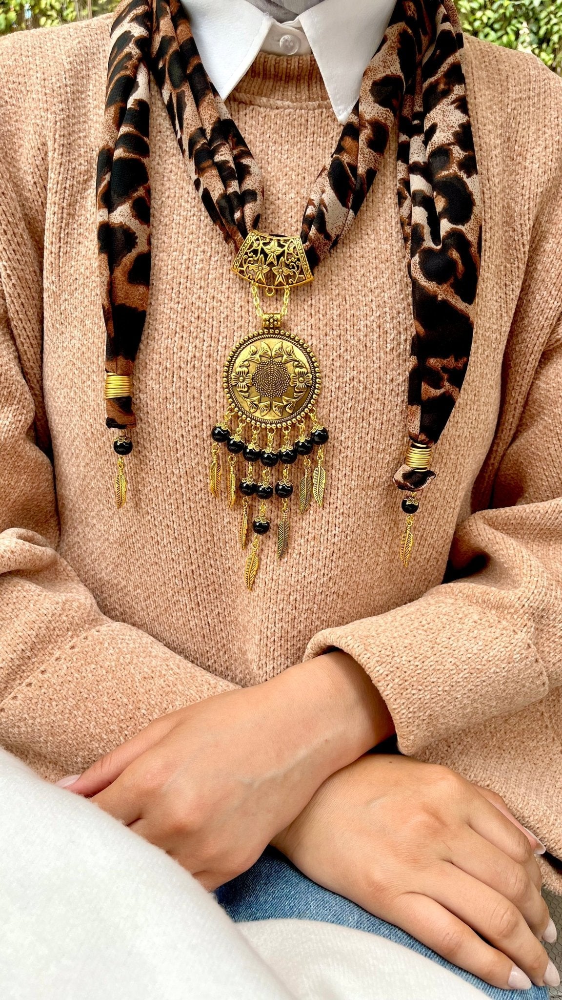 Golden Tiger Necklace Scarf - Chiffon