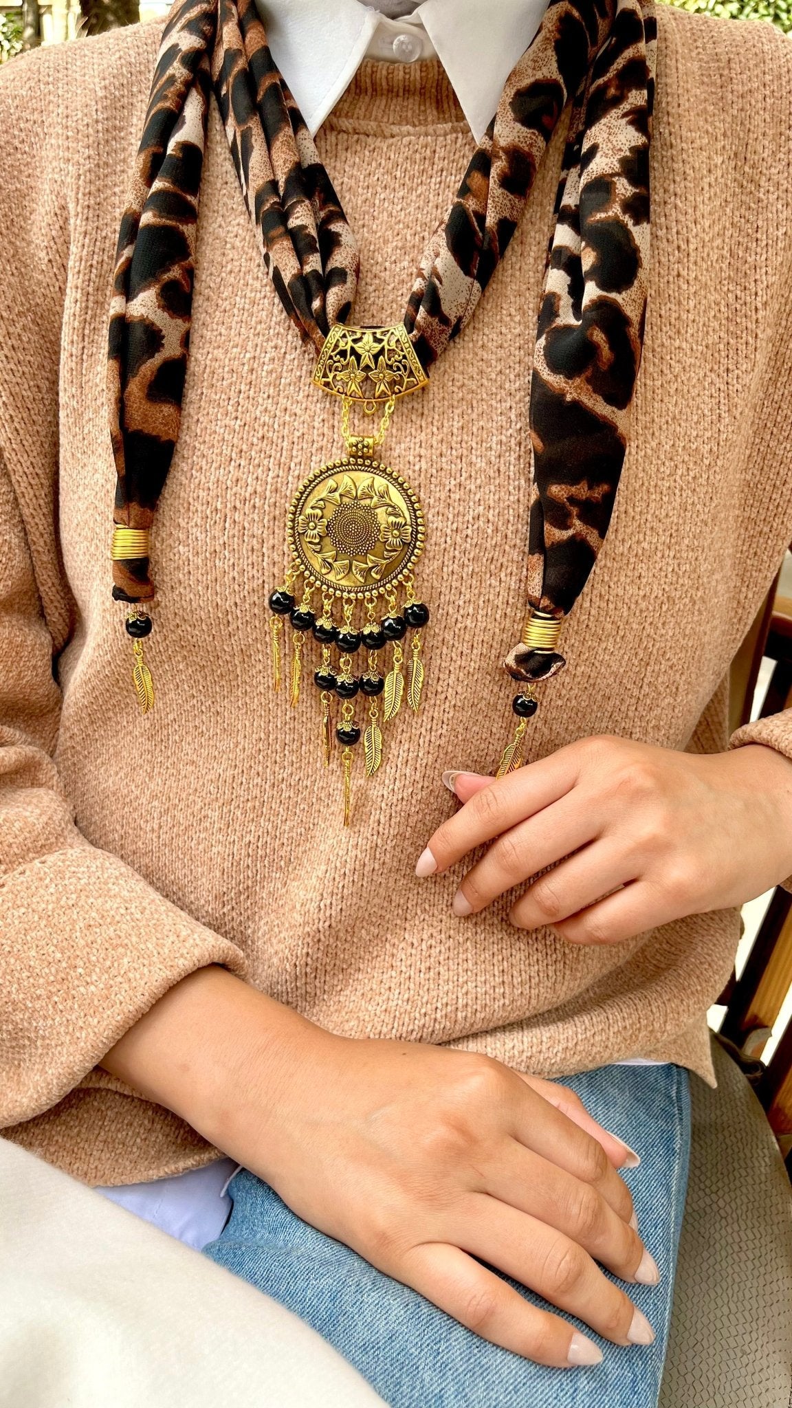 Golden Tiger Necklace Scarf - Chiffon