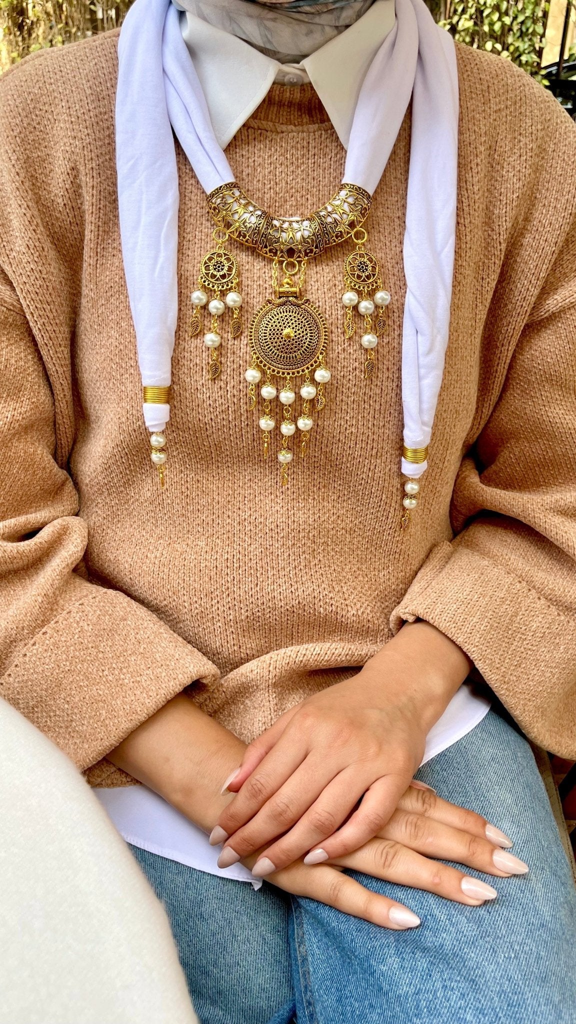 Pearl Glow Necklace Scarf - Cotton
