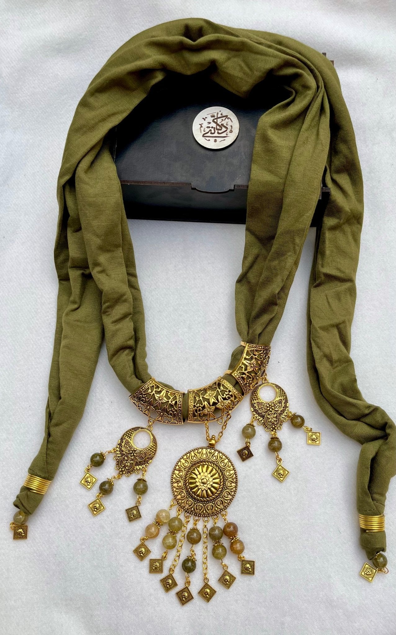 Soft Olive Necklace Scarf - Cotton