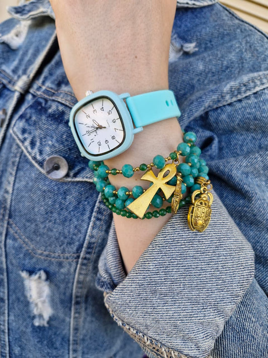 Rahaf Watch Set - Turquoise Acrylic