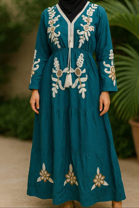 Asma Jalabiya - Cotton - Turquoise