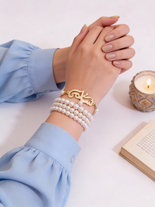 Customized Name with Pearl Set - Gold Plated