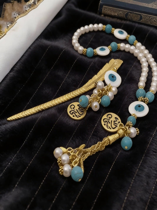 Hayam Turquoise & Pearl Rosary Set