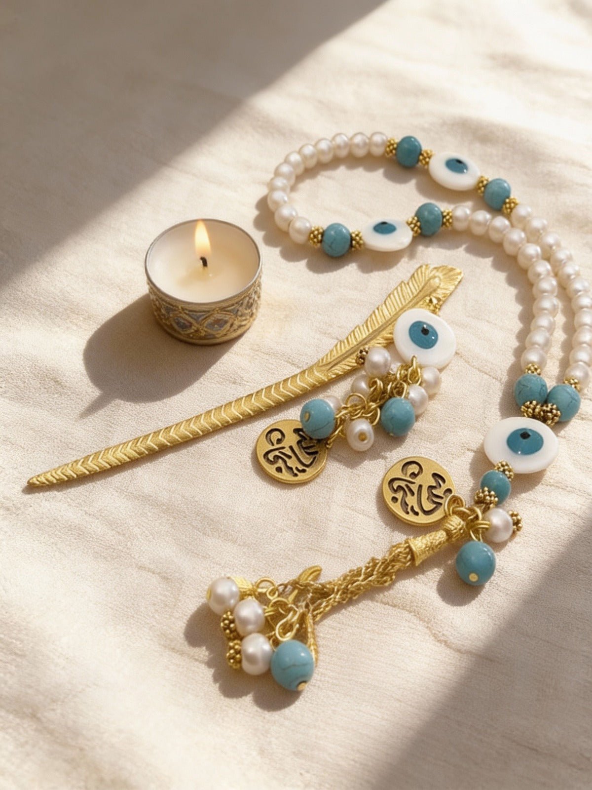 Hayam Turquoise & Pearl Rosary Set