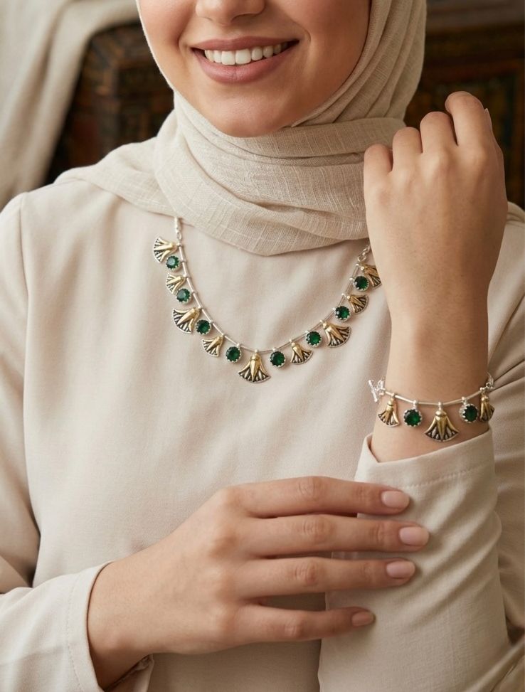 Egyptian Style Lotus Gold and Silver Plated Luxury Necklace and Bracelet