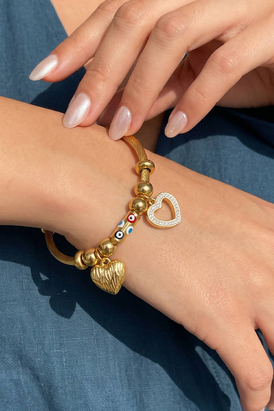 White Heart Bangle - Stainless Steel
