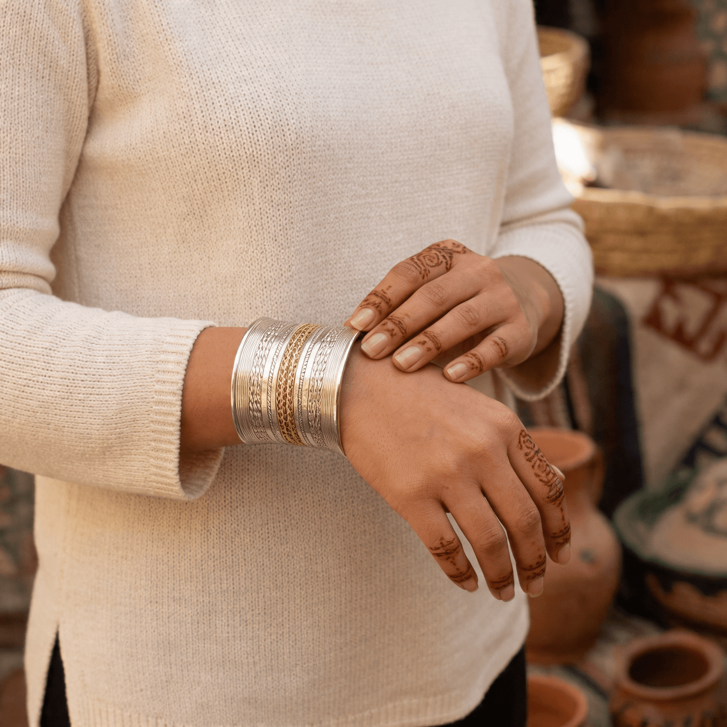 Gold and Silver Plated Nubian Bangle
