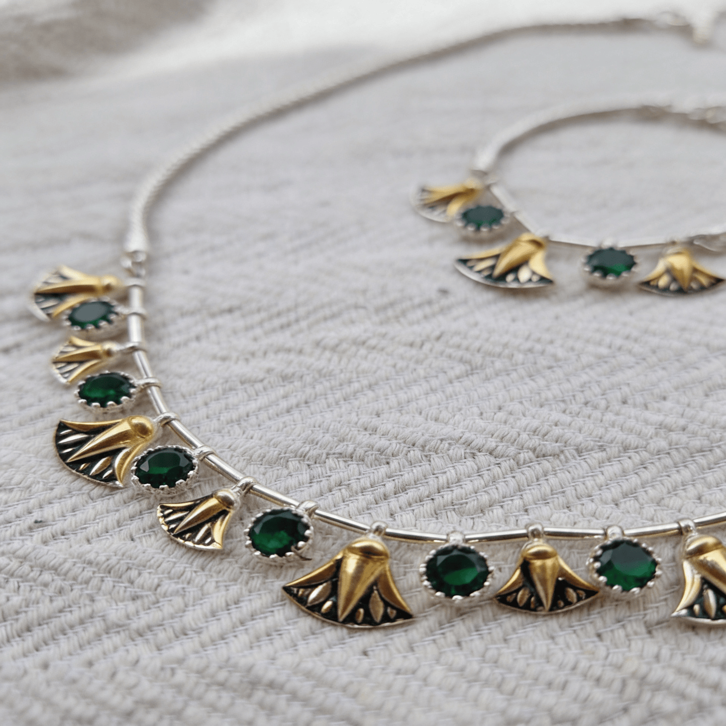 Egyptian Style Lotus Gold and Silver Plated Luxury Necklace and Bracelet