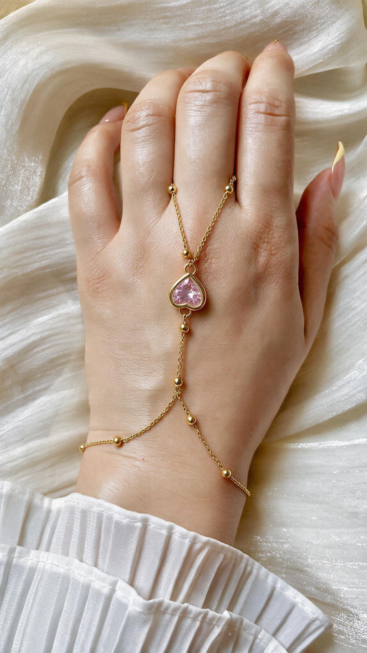 Pink Heart Hand Chain - Stainless Steel
