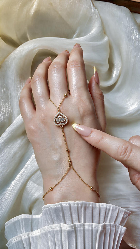 White Heart Hand Chain - Stainless Steel