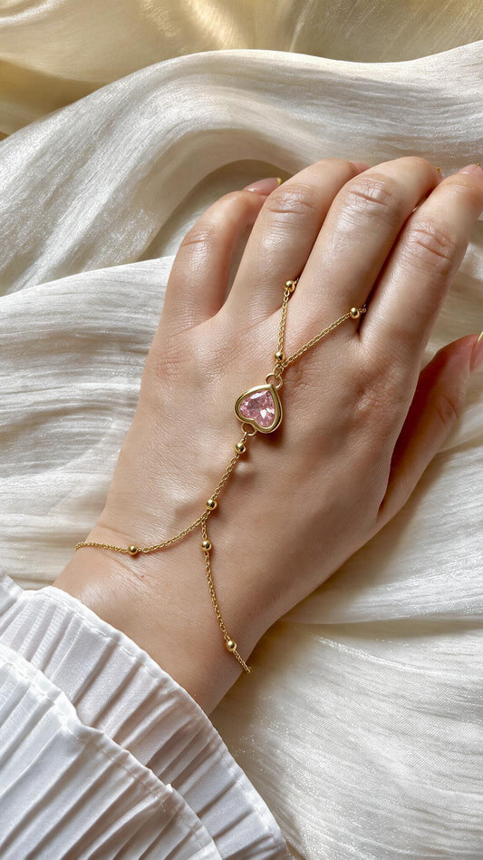 Pink Heart Hand Chain - Stainless Steel
