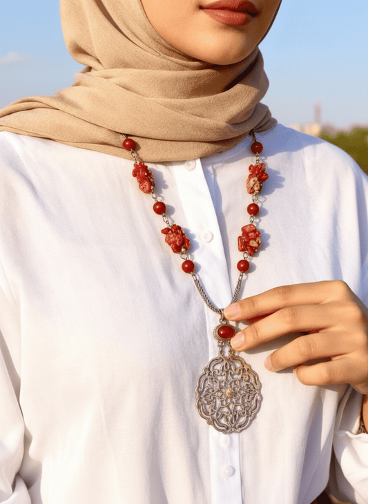 Ruby Petals - Silver Plated Necklace