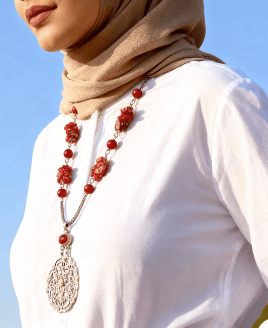 Ruby Petals - Silver Plated Necklace